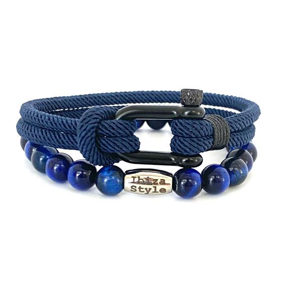 Blue Tiger Eye & Nautische armband set